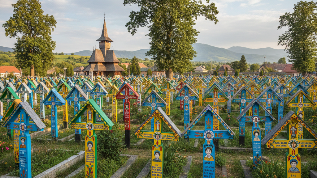 Obraz pokazujący Wesoły Cmentarz w Săpânța